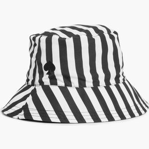 Kate Spade New York Classic Black White Awning Stripe Reversible Bucket Hat::NWT